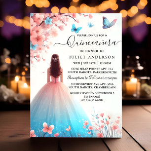 Invitation Us Wood Tree Rose Girl Cherry Blossom Quinceanera