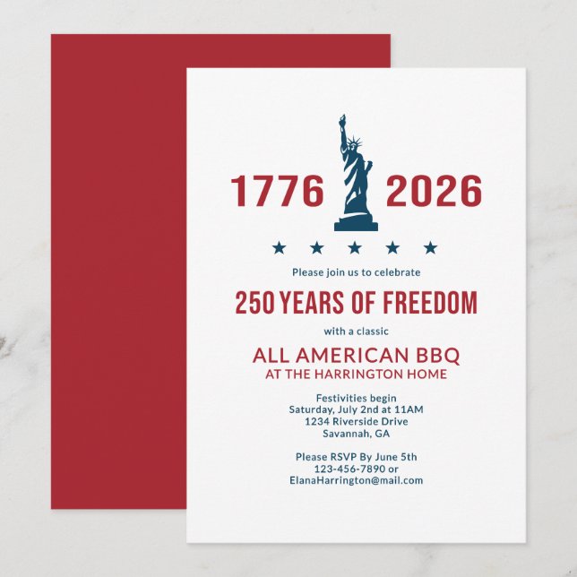 Invitation USA 250 | Célébration Classique de BBQ tout Améric (Devant / Derrière)