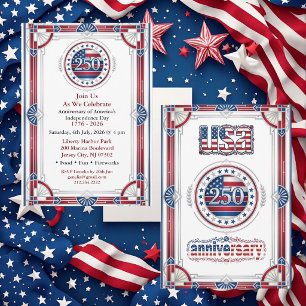 Invitation USA 250e anniversaire Rouge Blanc Bleu Chic Améric
