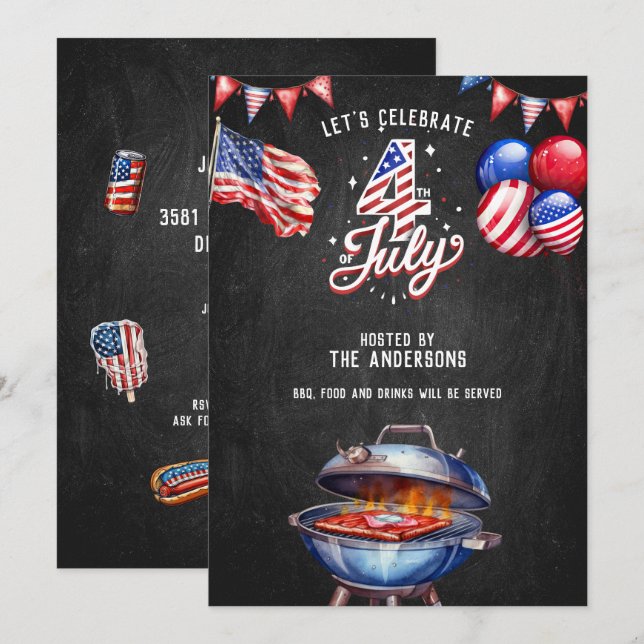 Invitation USA 4 juillet BBQ Food and Dracks Party (Devant / Derrière)