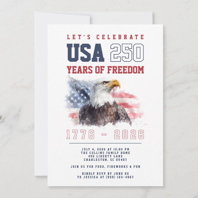 Invitation USA 4th of July America's 250th Anniversary Party (Devant)