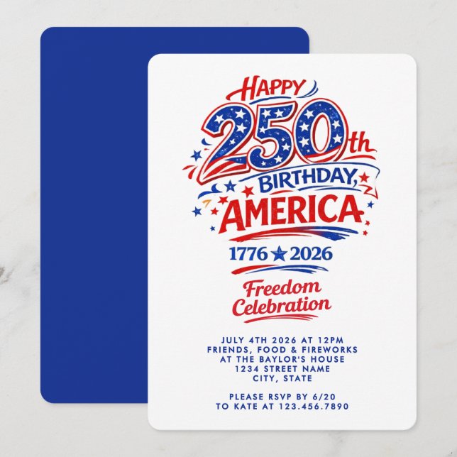 Invitation USA America 250th Anniversary July 4th Party (Devant / Derrière)