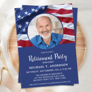 Invitation USA American Flag Photo Retraite militaire
