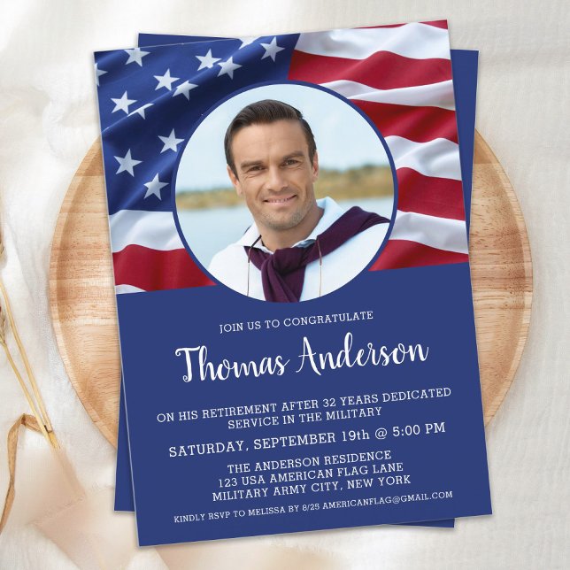Invitation USA American Flag Photo Retraite militaire (Créateur téléchargé)