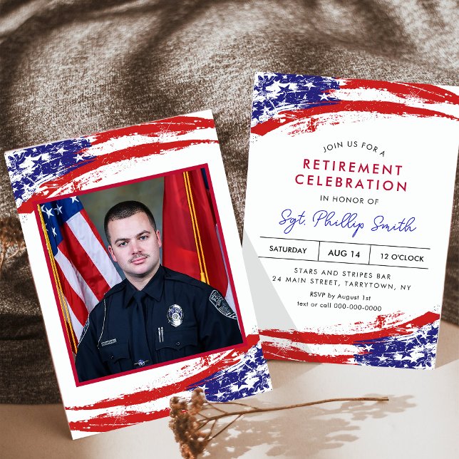 Invitation USA American Flag Police Militaire Parti de retrai (Créateur téléchargé)