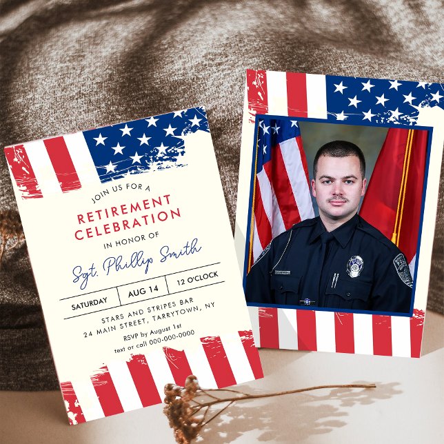 Invitation USA American Flag Police Militaire Parti de retrai (Créateur téléchargé)