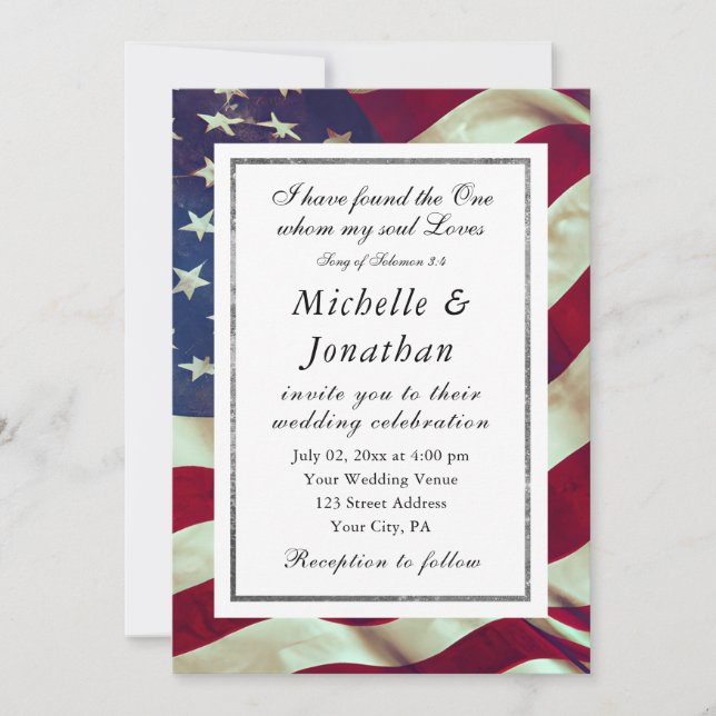 Invitation USA Drapeau Patriotique Christian Bible Verse Mari (Devant)