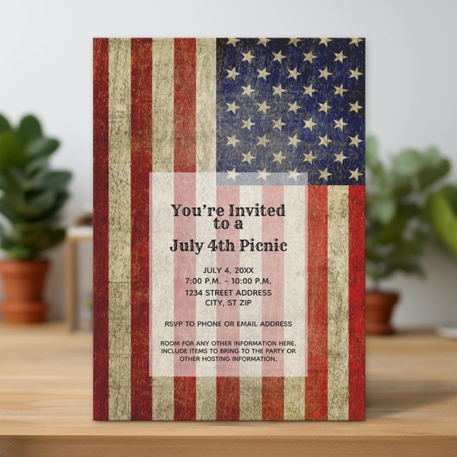 Invitation USA Flag avec un look vintage Party (Unique Invitation)