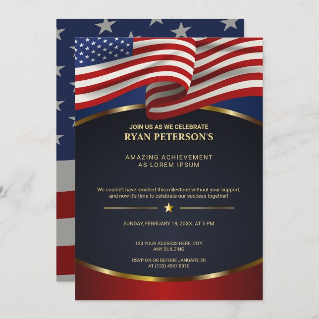 Invitation USA Flag | Victory Promotion Achievement | Black (Devant / Derrière)