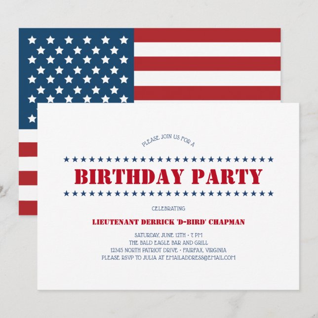 Invitation USA Patriotic Birthday Party (Devant / Derrière)