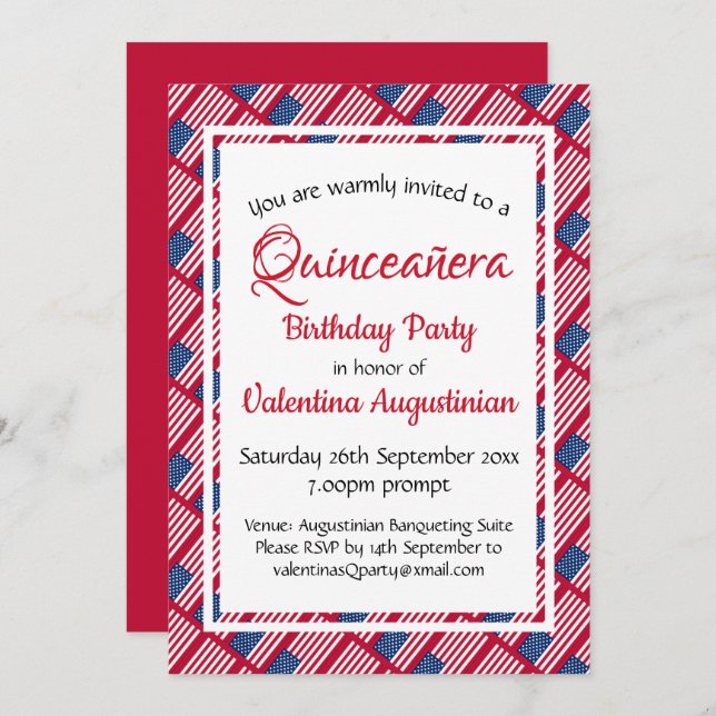 Invitation USA Patriotique Quinceañera Anniversaire Personnal (Devant / Derrière)