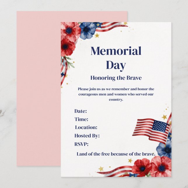 Invitation USA Rouge Blanc Bleu Patriotique (Devant / Derrière)