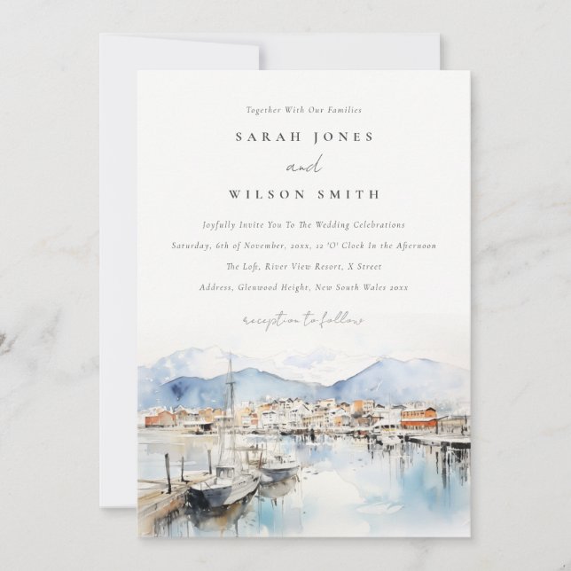 Invitation Ushuaia, Argentina Watercolor Landscape Wedding (Devant)