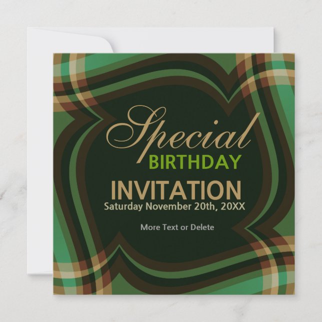 Invitation v2. Carton d'invitation Tartan Square Vert doré (Devant)