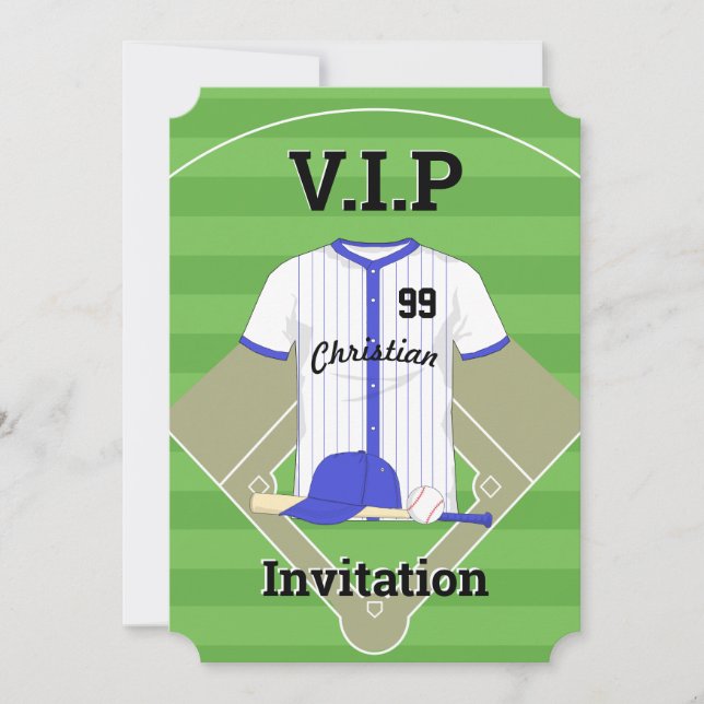 Invitation V.I.P Baseball Anniversaire bleu (Devant)