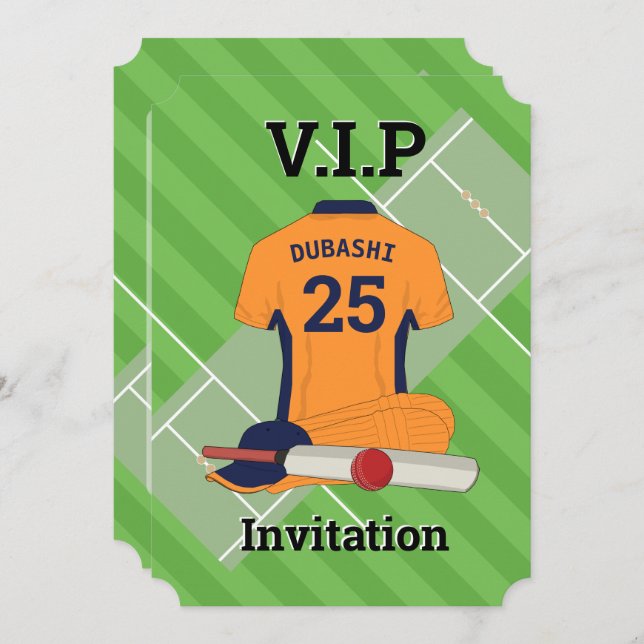 Invitation V.I.P. Cricket (orange) Anniversaire (Devant / Derrière)
