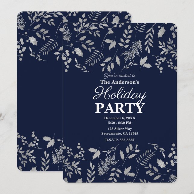 Invitation Vacances Botaniques Feuilles Bleues et Argentées d (Devant / Derrière)
