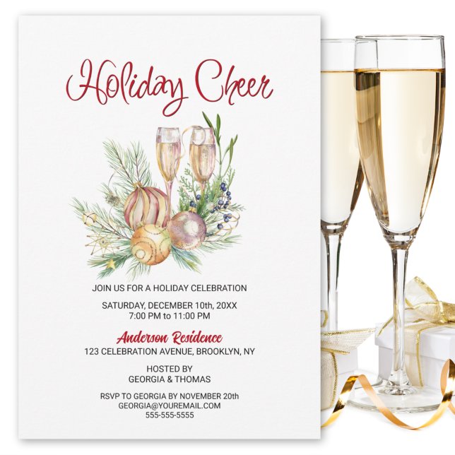 Invitation Vacances Cheer Baubles et Champagne Fête (Créateur téléchargé)