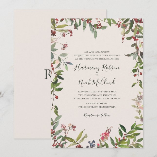 Invitation Vacances Chic Botanique | Invitat Mariage Champagn (Devant / Derrière)
