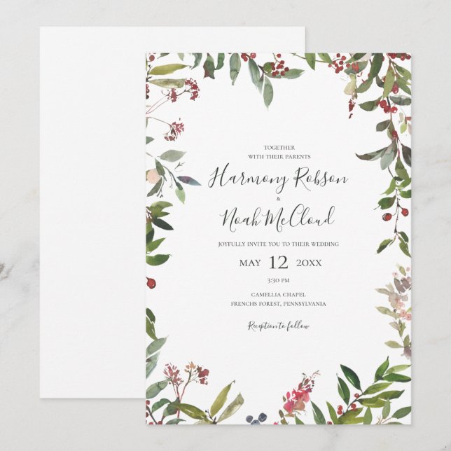 Invitation Vacances Chic Botanique | Mariage Décontracté blan (Devant / Derrière)