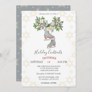 Invitation Vacances Cocktails Snowflakes Patins sur glace Noë