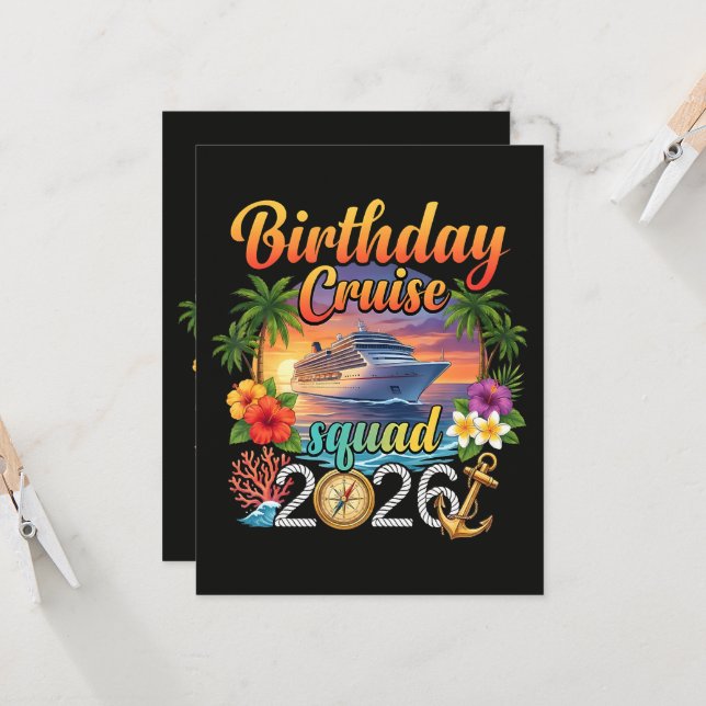 Invitation Vacances d'anniversaire en croisière (Devant/Arrière en situation)