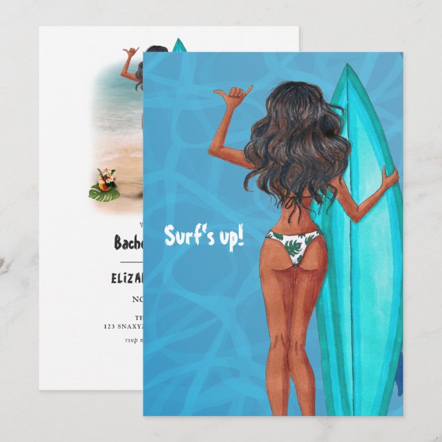 Invitation Vacances de Bachelorette de plage de surf d'été ru (Devant / Derrière)