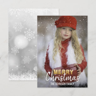 Invitation Vacances de Noël blanc Gold personnalisées  PHOTO