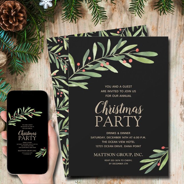 Invitation Vacances de Noël dans un cadre verdoyant (Elegant Greenery Christmas Holiday Invitations - INSTANT DOWNLOAD and/or PRINTED)