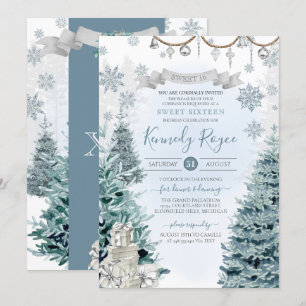 Invitation Vacances d'hiver Argent et Sweet sixteen de neige