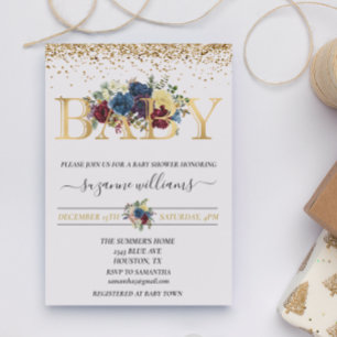Invitation Vacances d'hiver Baby shower or Floral Fleur