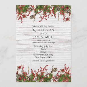Invitation Vacances d'hiver Berries & Pine Cone Mariage