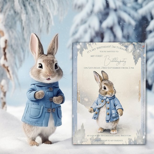 Invitation Vacances d'hiver de Peter Rabbit 1er anniversaire (Créateur téléchargé)