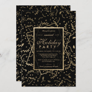 Invitation Vacances d'hiver noir Floral Gold