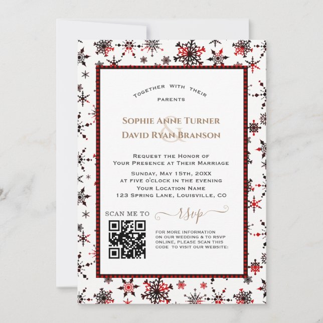 Invitation Vacances d'hiver QR moderne Mariage de Red Buffalo (Devant)