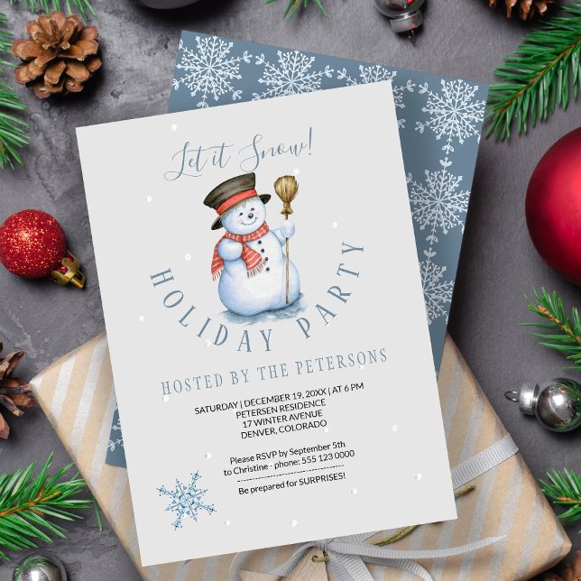 Invitation Vacances d'hiver | Snowman Party Modern Blue (Créateur téléchargé)