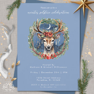 Invitation Vacances du solstice d'hiver Cerf Baies rouges de