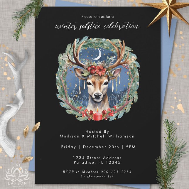 Invitation Vacances du solstice d'hiver Cerf Baies rouges de  (Créateur téléchargé)