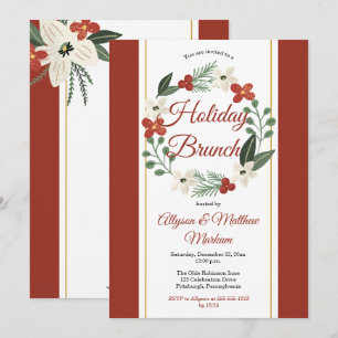 Invitation Vacances Floral Wreath Noël Fête Brunch