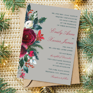 Invitation Vacances florales d'hiver Noël Mariage décembre