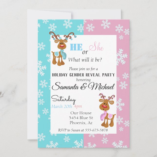 Invitation Vacances Genre Bébé Reveer Party Reindeer Neige (Devant)