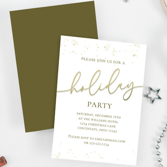 Invitation Vacances Gold Calligraphie Script Parties scintill (Holiday party gold gradient calligraphy script invitation. With a scannable QR Code.)