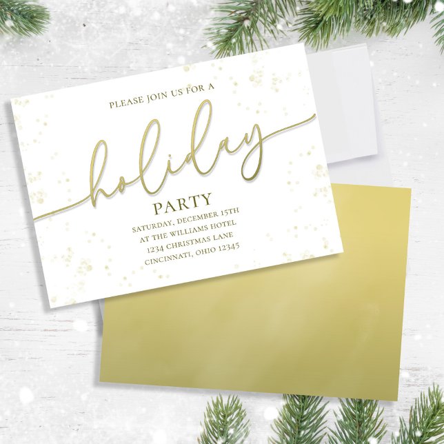 Invitation Vacances Gold Calligraphie Script Simple Party (Holiday party gold gradient calligraphy script invitation. and gold gradient backside. )