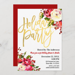 Invitation Vacances Gold Moderne Script Floral Berries