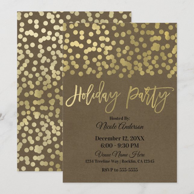 Invitation Vacances Gold Script Moderne Chic Rustique Kraft (Devant / Derrière)