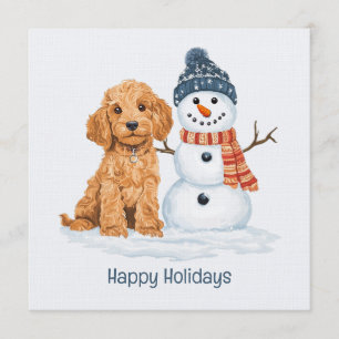 Invitation Vacances Hiver Goldendoodle Chien Bonhomme de Neig