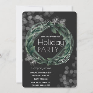 Invitation Vacances hiver verdure wreath bokeh entreprise