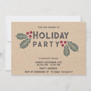 Invitation Vacances minimaliste kraft holly berry