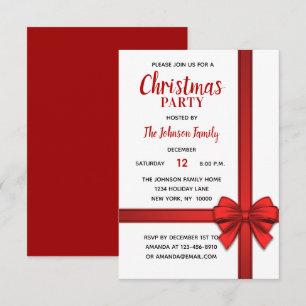 Invitation Vacances NOËL FÊTE White Red Bow Cadeau