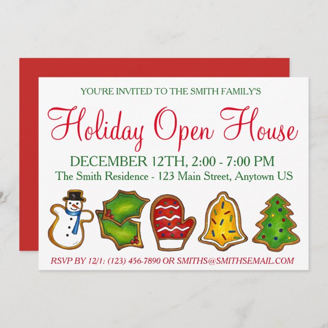 Invitation Vacances Open House Fête Noël Sucre Cookies (Devant / Derrière)